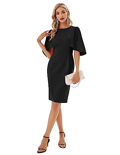 GRACE KARIN Women's Round Neck Hips-Wrapped Bodycon Pencil Dress L Black