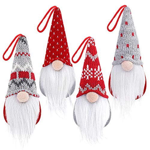 D-FantiX Gnome Christmas Ornaments Set of 4, Handmade Swedish Tomte Gnomes Plush Scandinavian Santa Elf Table Ornaments Christmas Tree Hanging Decoration Home Decor