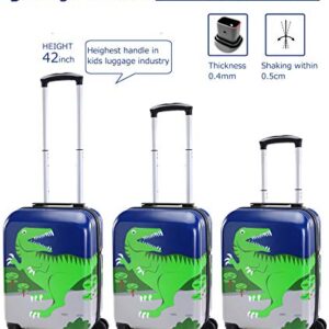 GURHODVO Kids Luggage for boys suitcase with spinner wheels Carry On hard shell Trolley case lightweight travel toys Dinosaur 18