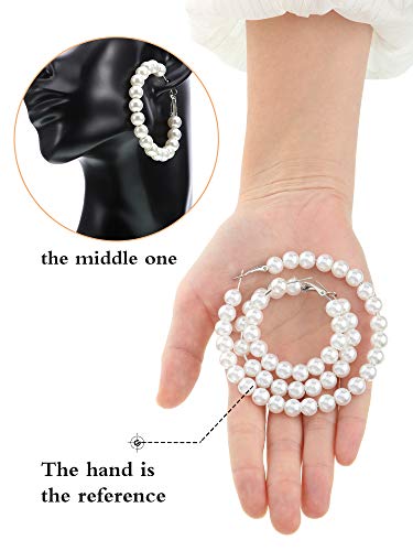 3 Pairs Pearl Hoop Earrings Pearl Earrings for Women Girl Brides Gift (Silver Earring Needle)