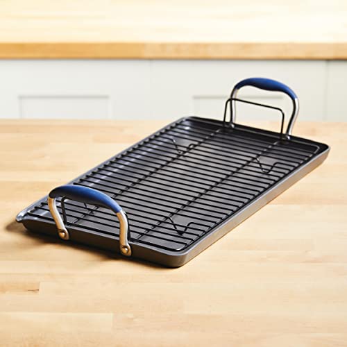 Anolon Advanced Hard Anodized Nonstick Pan/Flat Grill/Griddle Rack, 10 Inch x 18 Inch, Indigo Blue