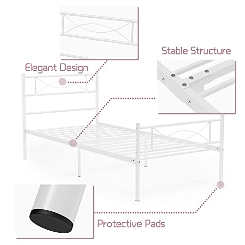 SimLife Metal Platform Bed Metal Big Girl Kids Adults Princess Bed Frame Mattress Foundation White