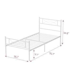 SimLife Metal Platform Bed Metal Big Girl Kids Adults Princess Bed Frame Mattress Foundation White