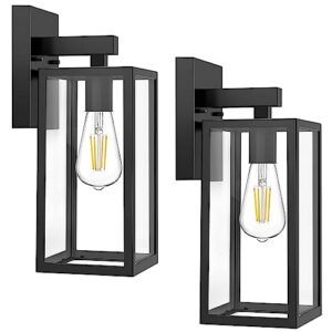 maxvolador outdoor wall sconce, exterior waterproof wall lantern light fixtures, black porch lights with toughened glass shade, anti-rust e26 socket front door wall mount lighting for garage, 2 pack