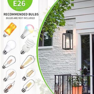 MAXvolador Outdoor Wall Sconce, Exterior Waterproof Wall Lantern Light Fixtures, Black Porch Lights with Toughened Glass Shade, Anti-Rust E26 Socket Front Door Wall Mount Lighting for Garage, 2 Pack