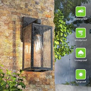 MAXvolador Outdoor Wall Sconce, Exterior Waterproof Wall Lantern Light Fixtures, Black Porch Lights with Toughened Glass Shade, Anti-Rust E26 Socket Front Door Wall Mount Lighting for Garage, 2 Pack