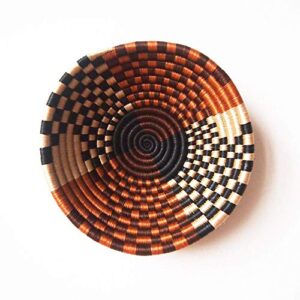 small african basket- muko/rwanda basket/woven bowl/sisal & sweetgrass basket/black, creme, orange, brown