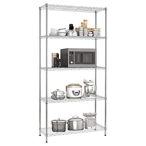 Meet perfect Adjustable 5-Shelf Shelving Unit Storage Rack Utility Rack, Heavy Duty Freestanding Ventilated Metal Wire Rack Multipurpose Shelves Display Rack - 72" H x 36" L x 14" W-Chrome