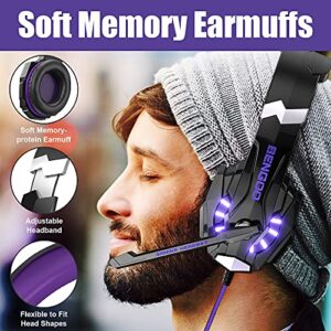 BENGOO G9000 Stereo Gaming Headset for PS4, PC, Xbox One Controller, Noise Cancelling Over Ear Headphones with Mic, LED Light, Bass Surround, Soft Memory Earmuffs (Purple)