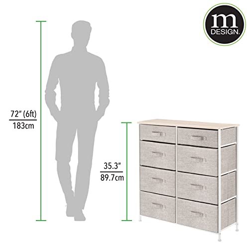 mDesign Tall Steel Frame/Wood Top Storage Dresser Furniture Unit with 8 Slim Removable Fabric Drawers, Large Bureau Organizer for Bedroom, Living Room, Closet - Lido Collection, Linen/Tan, Pack of 1