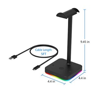 KAFRI RGB Headphone Stand with Wireless Charger Desk Gaming Headset Holder Hanger Rack with 10W/7.5W Fast Charge QI Wireless Charging Pad - Suitable for Gamer Desktop Table Game Earphone Accessories