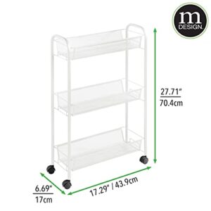 mDesign Steel Rolling Utility Cart Storage Organizer Trolley with 3 Basket Shelves for Laundry Room, Mudroom, Garage, Bathroom Organization - Holds Detergents, Hand Soap - Biro Collection, White