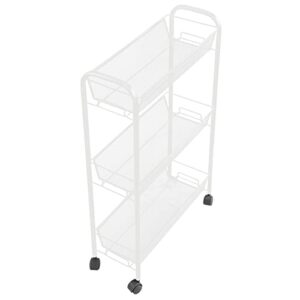 mDesign Steel Rolling Utility Cart Storage Organizer Trolley with 3 Basket Shelves for Laundry Room, Mudroom, Garage, Bathroom Organization - Holds Detergents, Hand Soap - Biro Collection, White