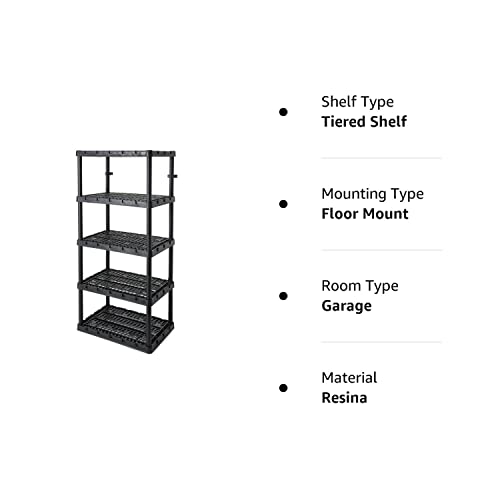 Gracious Living 5 Shelf Knect-A-Shelf Ventilated Extra Heavy Duty Storage Unit 24 x 36 x 72 Organizer System for Home, Garage, Basement & Laundry, Black