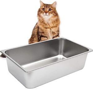 Kichwit Stainless Steel Cat Litter Box, Metal Litter Pan for Cat, Non Stick Smooth Surface, 21.1" L x 13.1" W x 6" H