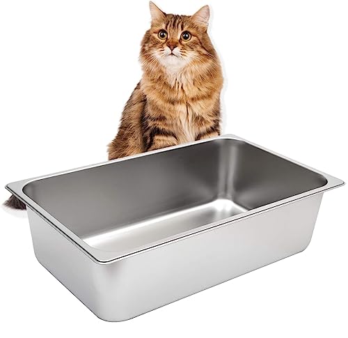 Kichwit Stainless Steel Cat Litter Box, Metal Litter Pan for Cat, Non Stick Smooth Surface, 21.1" L x 13.1" W x 6" H