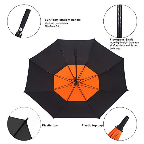 Doubwell golf umbrella large size 68 inches air vent double canopy windproof automatic straight rain umbrellas (orange/black)