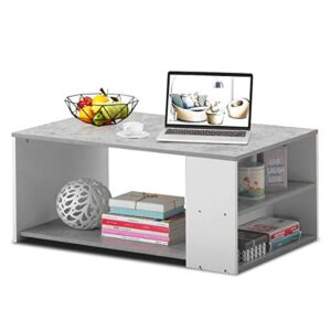 giantex coffee table w/three storage shelf, sturdy and durable construction, smooth surface & extra storage space, ideal for office and living room tea snack table (gray)
