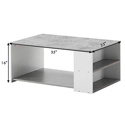 Giantex Coffee Table W/Three Storage Shelf, Sturdy and Durable Construction, Smooth Surface & Extra Storage Space, Ideal for Office and Living Room Tea Snack Table (Gray)