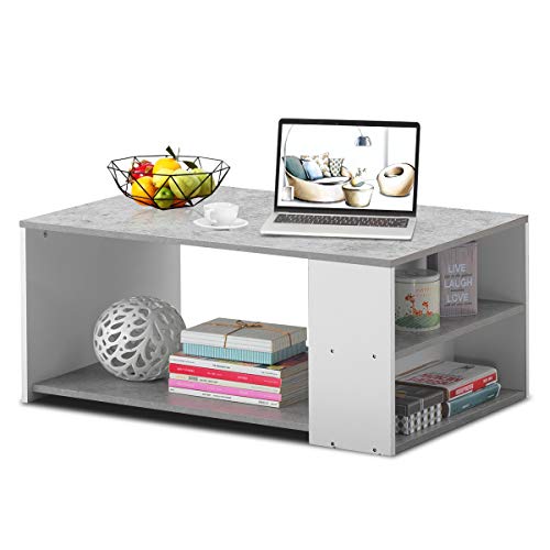 Giantex Coffee Table W/Three Storage Shelf, Sturdy and Durable Construction, Smooth Surface & Extra Storage Space, Ideal for Office and Living Room Tea Snack Table (Gray)