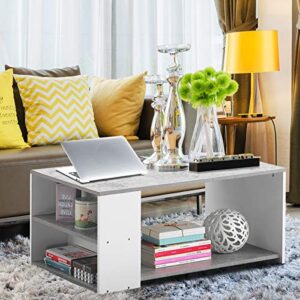 Giantex Coffee Table W/Three Storage Shelf, Sturdy and Durable Construction, Smooth Surface & Extra Storage Space, Ideal for Office and Living Room Tea Snack Table (Gray)