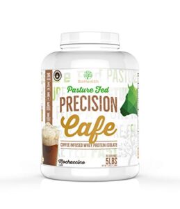 precision iso mochaccino (5lb) | 28g premium pasture fed whey protein isolate with caffeine | zero sugar | non-gmo | 70 servings