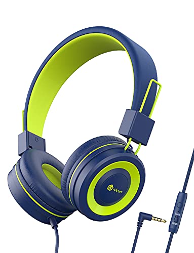 iClever Kids Headphones with Microphone - 85dB/94dB Volume Limited - Stereo 3.5mm Jack Tangle-Free Wired Headphones for Kids, Foldable - Childrens Headphones for Boys/Girls/School/Travel/iPad, Green