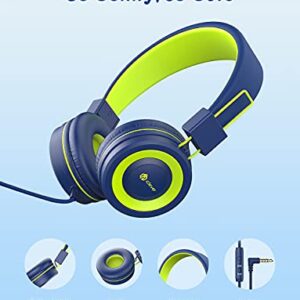 iClever Kids Headphones with Microphone - 85dB/94dB Volume Limited - Stereo 3.5mm Jack Tangle-Free Wired Headphones for Kids, Foldable - Childrens Headphones for Boys/Girls/School/Travel/iPad, Green