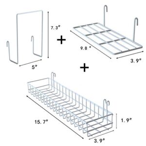 FRIADE Wall Grid Panel Hanging Basket with Hooks,Bookshelf,Display Shelf,Wall Organizer and Storage Shelf for Home Supplies,1 Set of 3 (White)