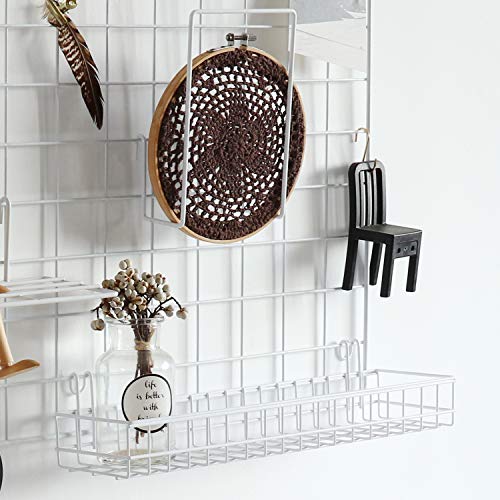FRIADE Wall Grid Panel Hanging Basket with Hooks,Bookshelf,Display Shelf,Wall Organizer and Storage Shelf for Home Supplies,1 Set of 3 (White)