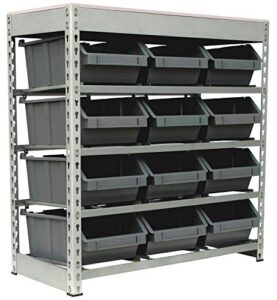 king's rack bin rack boltless steel storage system organizer w/ 12 plastic bins in 4 tiers