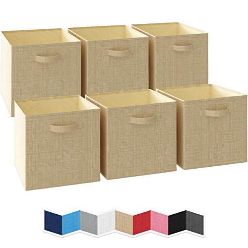 Cube Storage Baskets For Organizing - 13x13 Inch - Set of 6 Heavy-Duty Storage Cubes For Storage and Organization. Perfect Bins For Cubby Storage Boxes Or Cube Storage Organizer (Textured Beige)