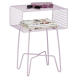 mDesign Modern Industrial Side Table, Storage Shelf, 2-Tier Metal Minimal End Table, Metallic Caged Grid - Accent Furniture for Living Room, Bedroom, Office, Dorm, Concerto Collection, Light Purple