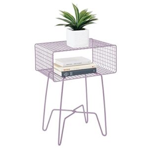 mDesign Modern Industrial Side Table, Storage Shelf, 2-Tier Metal Minimal End Table, Metallic Caged Grid - Accent Furniture for Living Room, Bedroom, Office, Dorm, Concerto Collection, Light Purple