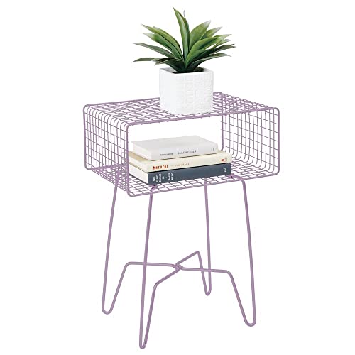 mDesign Modern Industrial Side Table, Storage Shelf, 2-Tier Metal Minimal End Table, Metallic Caged Grid - Accent Furniture for Living Room, Bedroom, Office, Dorm, Concerto Collection, Light Purple