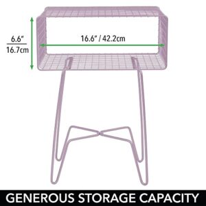 mDesign Modern Industrial Side Table, Storage Shelf, 2-Tier Metal Minimal End Table, Metallic Caged Grid - Accent Furniture for Living Room, Bedroom, Office, Dorm, Concerto Collection, Light Purple
