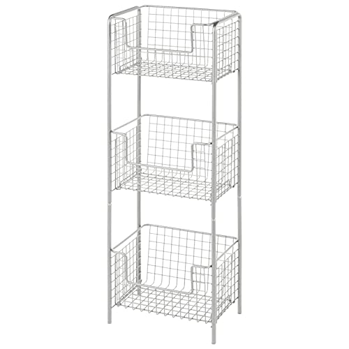 mDesign Steel Freestanding Storage Organizer Tower Rack Basket Shelf, Metal 3-Tier Furniture Unit for Master/Guest Bathroom, Powder Room - Holds Bath Towels, Soap - Concerto Collection - Stone Gray