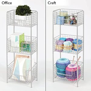 mDesign Steel Freestanding Storage Organizer Tower Rack Basket Shelf, Metal 3-Tier Furniture Unit for Master/Guest Bathroom, Powder Room - Holds Bath Towels, Soap - Concerto Collection - Stone Gray