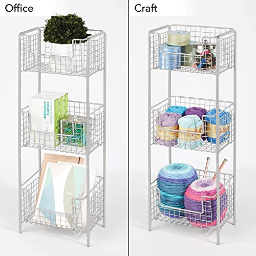 mDesign Steel Freestanding Storage Organizer Tower Rack Basket Shelf, Metal 3-Tier Furniture Unit for Master/Guest Bathroom, Powder Room - Holds Bath Towels, Soap - Concerto Collection - Stone Gray