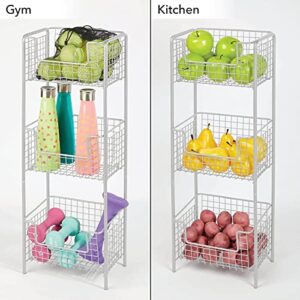 mDesign Steel Freestanding Storage Organizer Tower Rack Basket Shelf, Metal 3-Tier Furniture Unit for Master/Guest Bathroom, Powder Room - Holds Bath Towels, Soap - Concerto Collection - Stone Gray