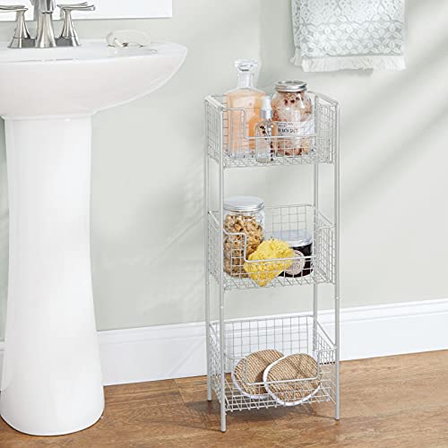 mDesign Steel Freestanding Storage Organizer Tower Rack Basket Shelf, Metal 3-Tier Furniture Unit for Master/Guest Bathroom, Powder Room - Holds Bath Towels, Soap - Concerto Collection - Stone Gray