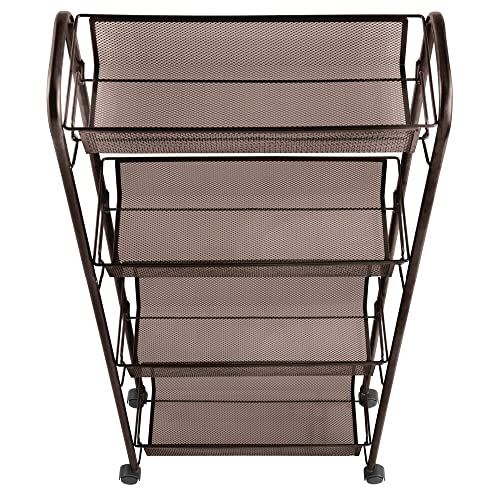 mDesign Slim Steel Metal Rolling Utility Cart Storage Organizer Trolley with 4 Basket Shelves for Laundry Room, Kitchen, Bathroom Organization - Narrow Holder for Detergent - Biro Collection, Bronze