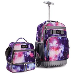 tilami rolling backpack 19 inch with lunch bag wheeled laptop backpack, galaxy purple