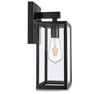 maxvolador outdoor wall lantern, exterior waterproof wall sconce light fixture, matte black anti-rust wall mount light with clear glass shade, e26 socket wall lamp for porch(bulb not included)