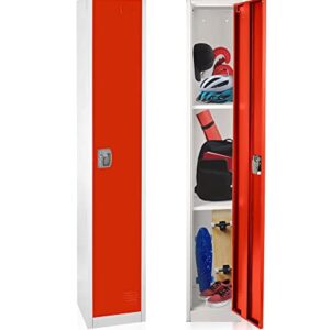 AdirOffice Large Steel Metal Storage School Locker- Single Tier Free Standing Storage Compartment - Secure Colorful Spacious Organizer Perfect for Academic and Commercial Use (Red)