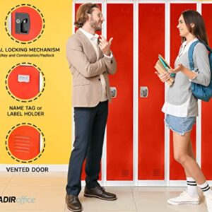 AdirOffice Large Steel Metal Storage School Locker- Single Tier Free Standing Storage Compartment - Secure Colorful Spacious Organizer Perfect for Academic and Commercial Use (Red)