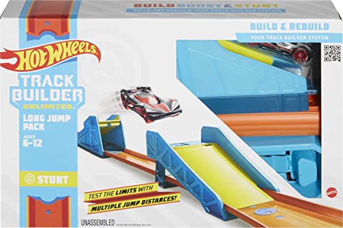 Hot Wheels Track Builder Unlimited Long Jump Pack, Plyset with 13 Component Parts & 1:64 Scale Toy Car