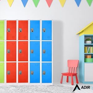 AdirOffice Large School Locker with 3 Doors 3 Hooks Storage Locker - Metal Storage Locker Cabinet Ideal for School, Garage, Office Lockers - (3 Door, Red)