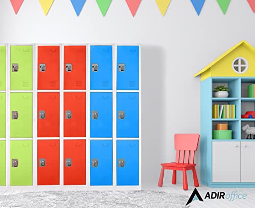 AdirOffice Large School Locker with 3 Doors 3 Hooks Storage Locker - Metal Storage Locker Cabinet Ideal for School, Garage, Office Lockers - (3 Door, Red)