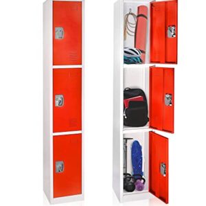 AdirOffice Large School Locker with 3 Doors 3 Hooks Storage Locker - Metal Storage Locker Cabinet Ideal for School, Garage, Office Lockers - (3 Door, Red)